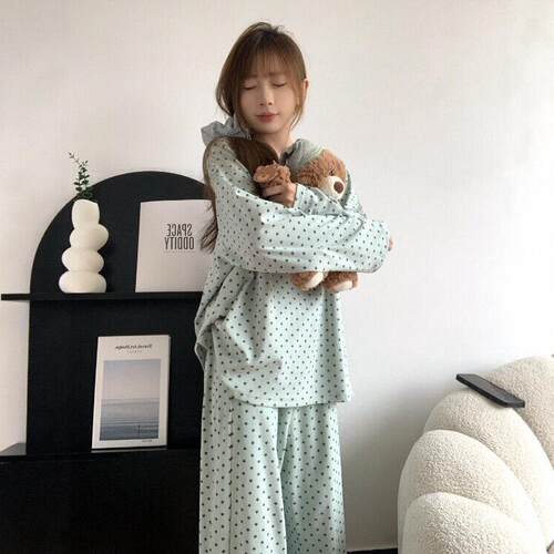 秋冬睡衣纯圆领长袖女款2026新款少女韩系印花家居服套装1024k