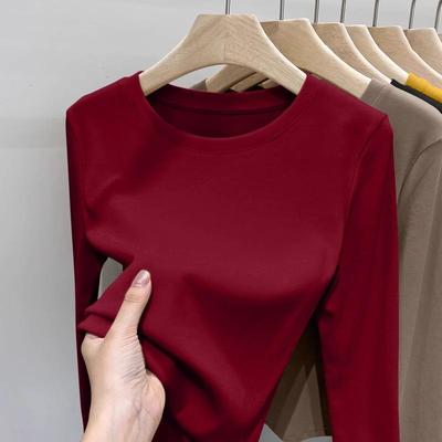 秋冬双面德绒圆领打底衫女冬加绒加厚大码内搭可外穿低领上1213w