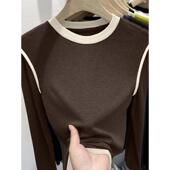 拼接撞色圆领长袖 春款 2026新款 t恤女士保暖宽松显瘦洋气上0207z