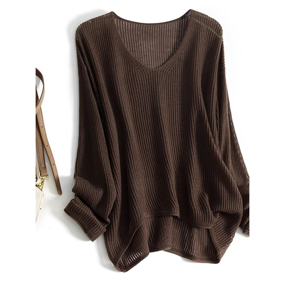 慵懒风镂空V领针织衫女冬新款宽松内搭毛衣洋气打底衫上衣1209w