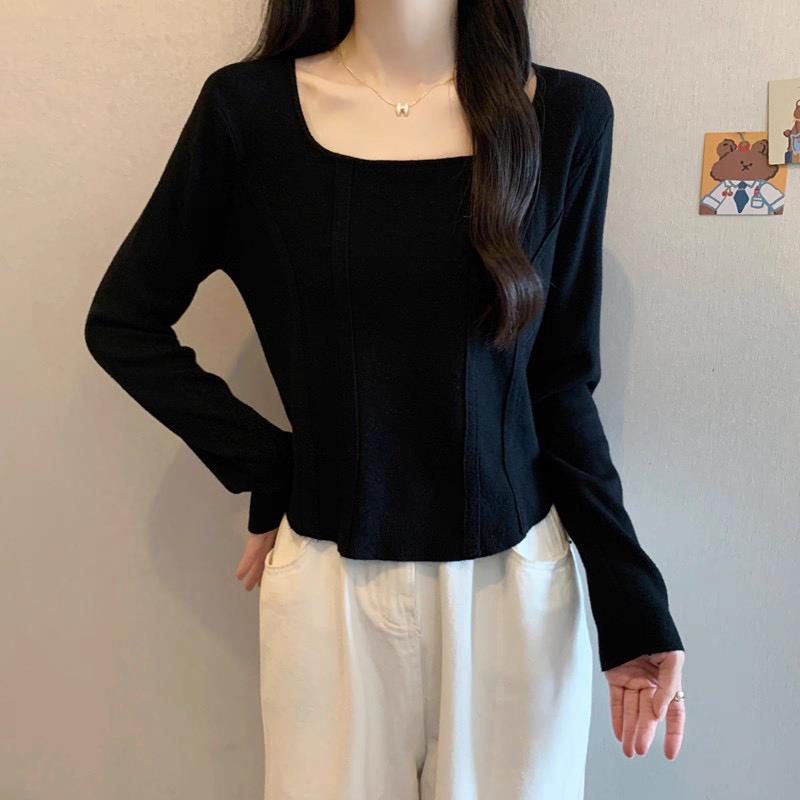 冬季大码胖mm遮肚子方领针织衫毛衣女修身显瘦感打底上衣1014c