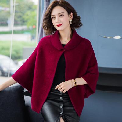 秋冬时髦披肩外套女斗篷式加厚保暖旗袍外搭蝙蝠型短款披风0930r