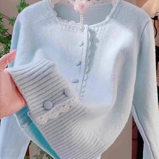 秋冬女毛衣打底甜美温柔蕾丝花边外套针织开衫 洋派宽松1011k 新款