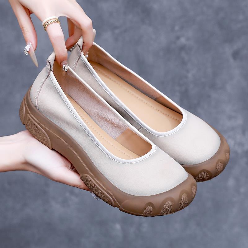 秋季新款软底单鞋女季厚底豆豆鞋中老年女鞋舒适防滑休闲妈0901z