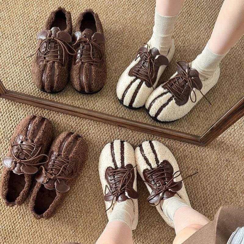 新款春秋丑萌圆头系带毛勃肯鞋女2026新加绒休闲豆豆鞋条纹0120h,女鞋,勃肯鞋/软木鞋,淘宝优惠券,粉丝福利购,淘宝优惠卷