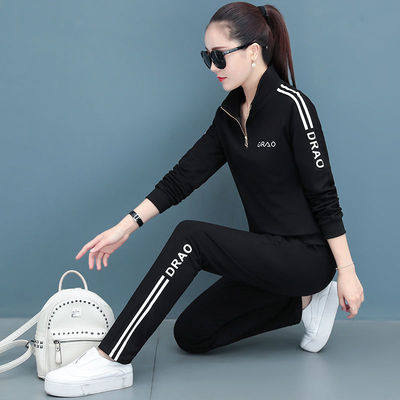 春秋运动休闲套装女2026新款时尚长袖长裤跑步两件套大码宽松显瘦