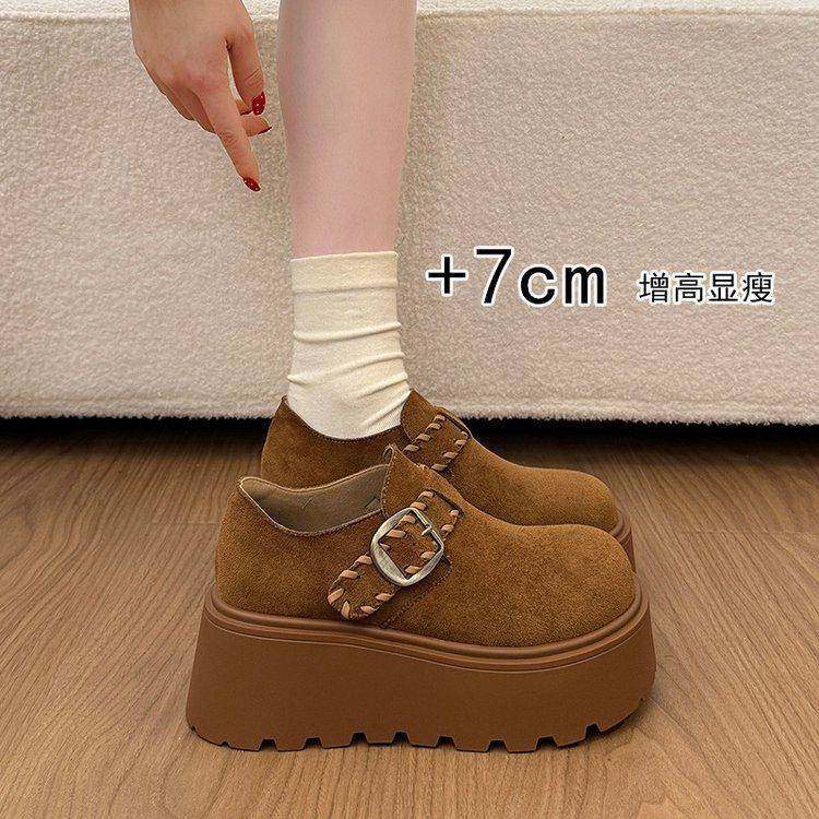 春秋厚底乐福鞋女2026新款反绒皮皮带扣增高松糕鞋鞋深口单0125z,女鞋,勃肯鞋/软木鞋,淘宝优惠券,粉丝福利购,淘宝优惠卷