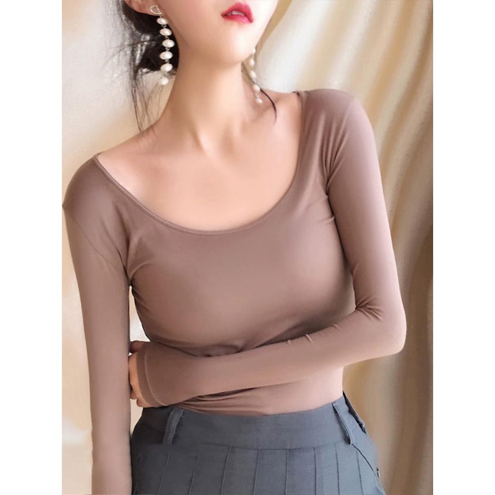 低领保暖内衣女冬季贴身毛衫打底衫大领口低胸衣1205w