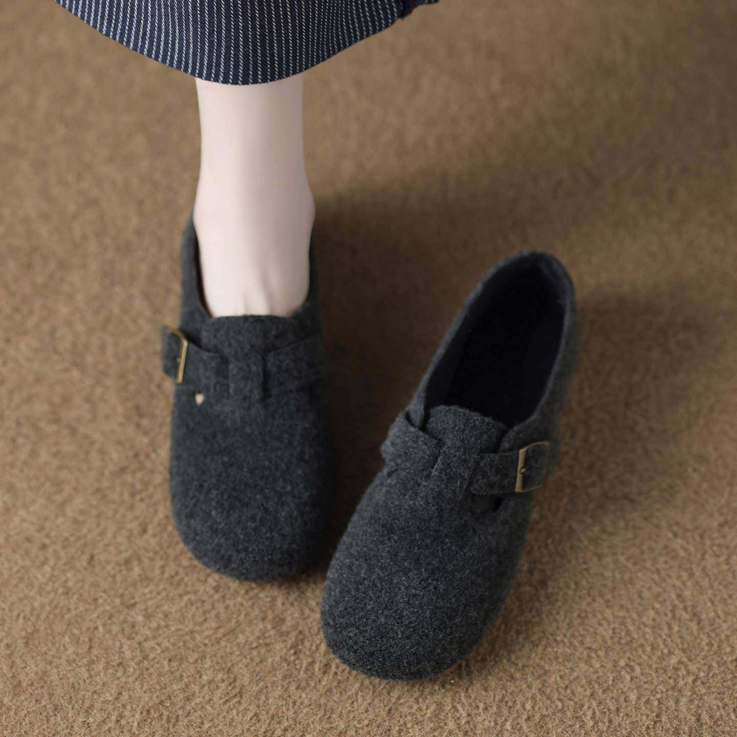 版巨好看平底灰色毛毛豆豆鞋女2026春秋款加绒孕妇单鞋0126w,女鞋,浅口单鞋,淘宝优惠券,粉丝福利购,淘宝优惠卷