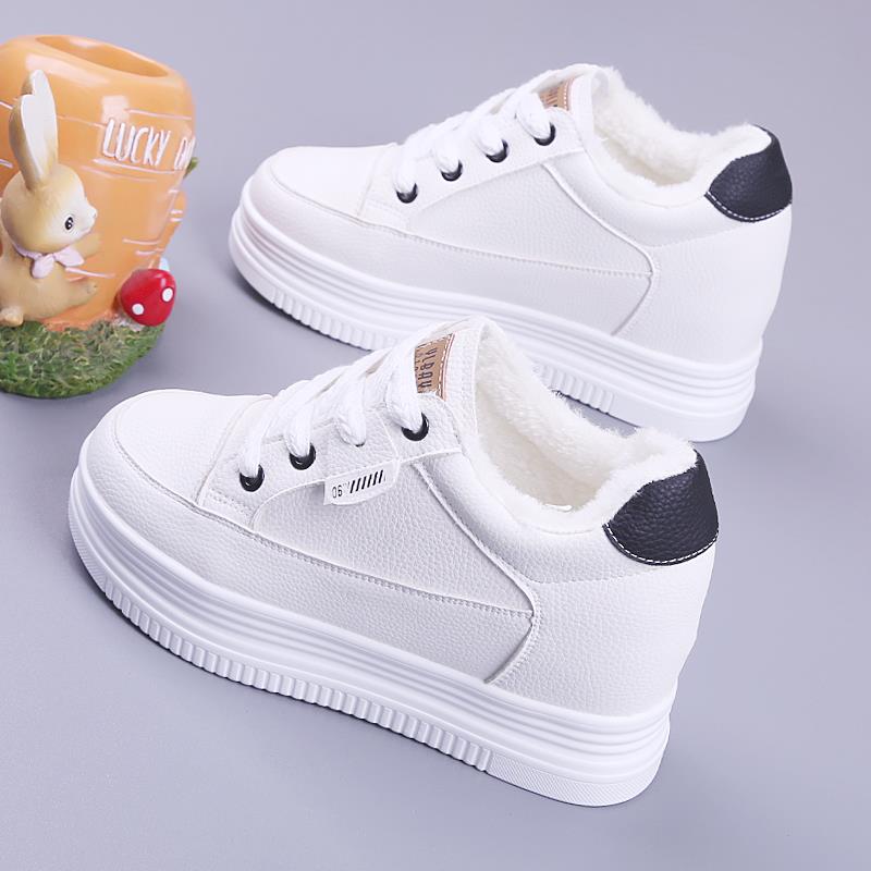 松糕厚底内增高女鞋2025冬新款加绒保暖女鞋休闲小白鞋女1116w