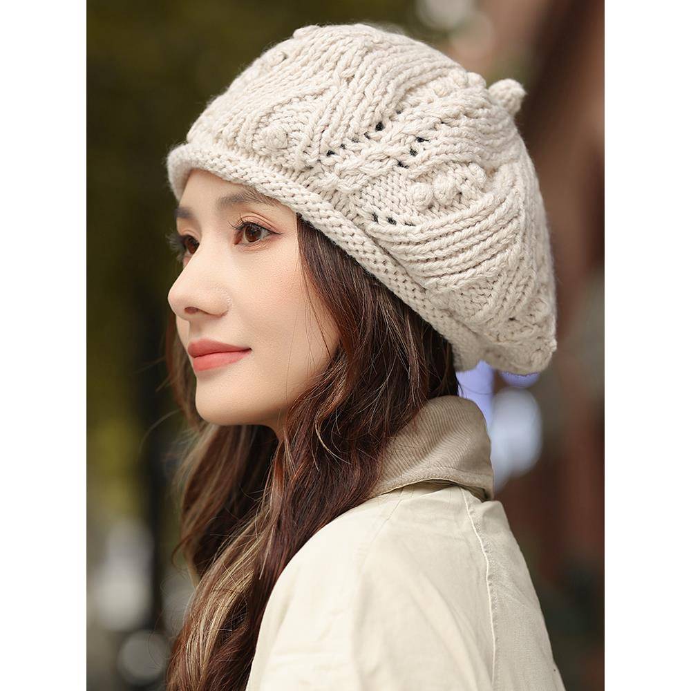 女针织帽子季新款贝雷帽款保暖洋气帽2025时尚适合圆脸时尚1201k