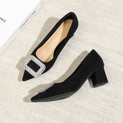 夏季气质职业黑色高跟鞋女2026年新款尖头水钻高级感通勤工0420z
