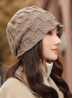 秋冬季帽子2025女帽新款针织针织帽暖装西式露脸帽小卷绒帽1128n