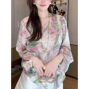 洋气减龄独小衬衫 宽松修身 0320z t恤2026新款 春夏v领碎花女式