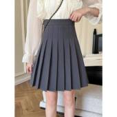 灰色百褶裙半身裙女春秋高腰加长款 大码 胖mm学院风显瘦中长0206r