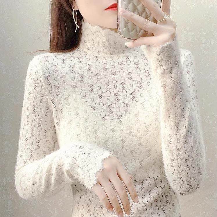 秋冬打底衫蕾丝长袖新款洋气高领保暖上衣韩版中长款通勤1226k