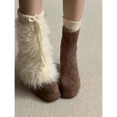 小个子增高粗高跟马丁靴女款2025新款冬配裙子显瘦短靴1107w