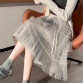 灰色蕾丝网纱蛋糕半身裙女春秋季 小个子显瘦休闲中裙a字蓬蓬0128r