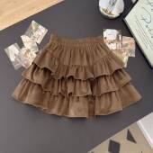 美拉德咖色蛋糕短裙女春季 松紧高腰显瘦防走光a字百褶蓬蓬半0206r