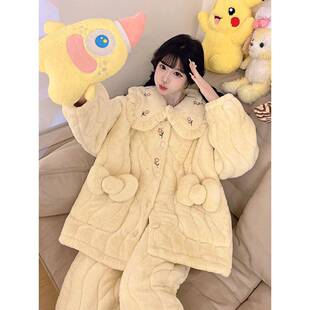 冬季睡衣女珊瑚绒2025新款冬季三层夹袄加绒加厚家居服套装1213w