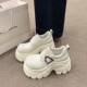 厚底乐福鞋 女2026春季 新款 韩版 白色松糕一脚蹬小皮鞋 增高休0128r