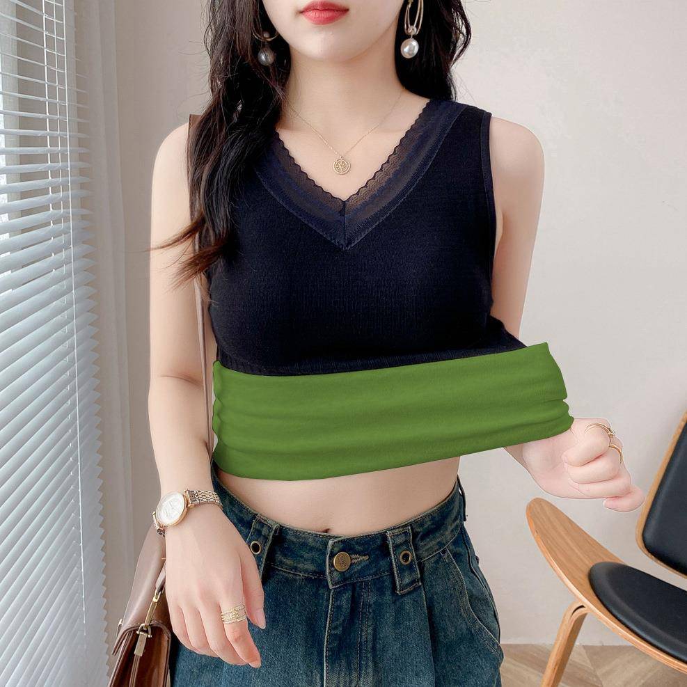 秋冬保暖加绒加厚背心女蕾丝带胸垫内搭修身高档上衣打底衫1130z