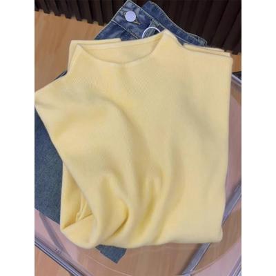 鹅黄色小立领针织衫女冬修身毛衣洋气内搭半高领打底衫1205w