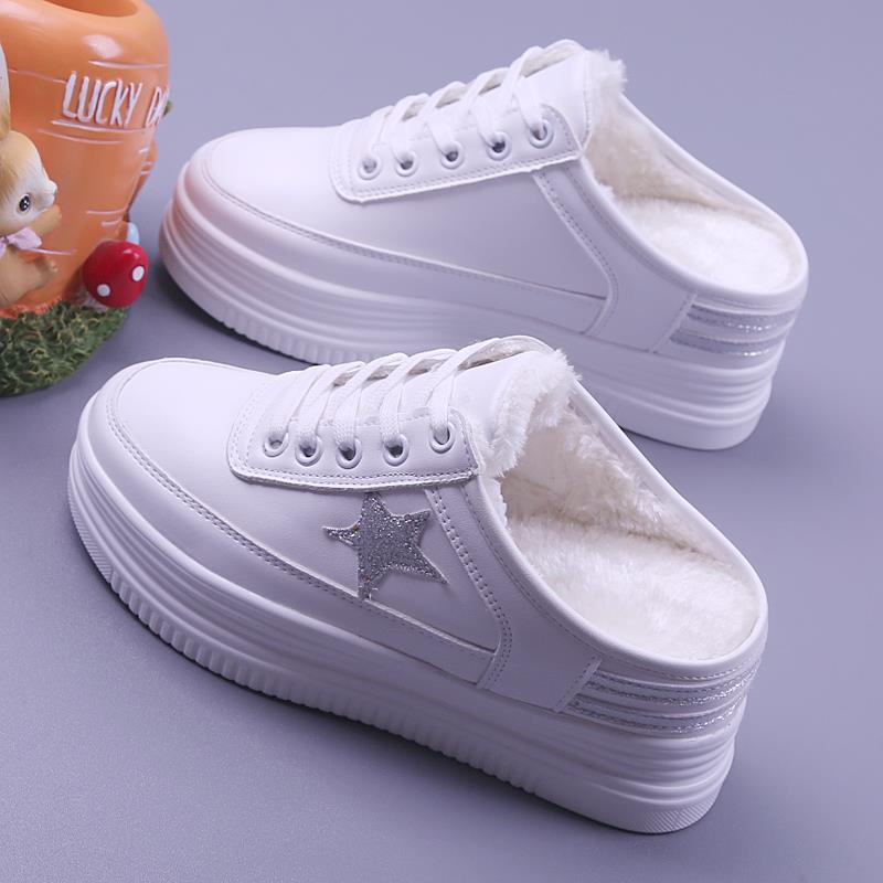 松糕厚底女鞋2025冬新款韩版轻便女单鞋休闲内增高半拖小白1116w