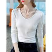 新款 大尺寸V领长袖 t恤妇女修身 春款 内优雅底衬衫 上衣0201z