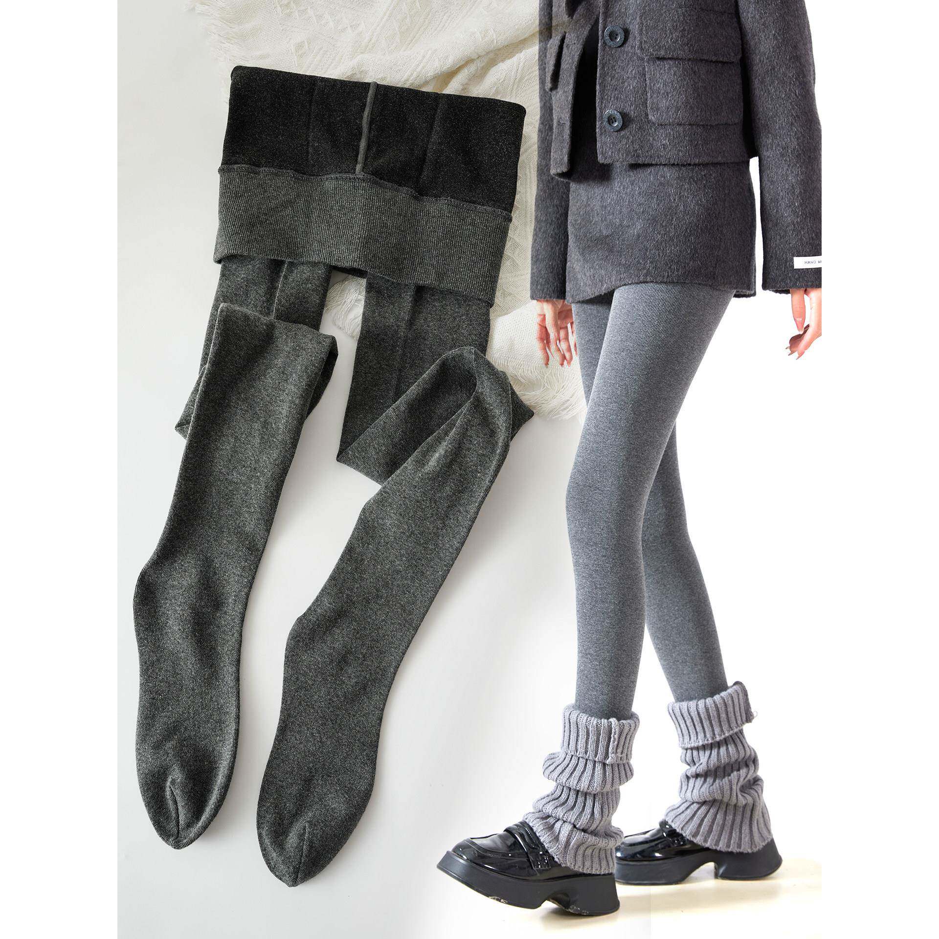 弯脚灰色打底裤连裤袜春秋薄款螺纹棉女秋冬加绒加厚显瘦打0124r