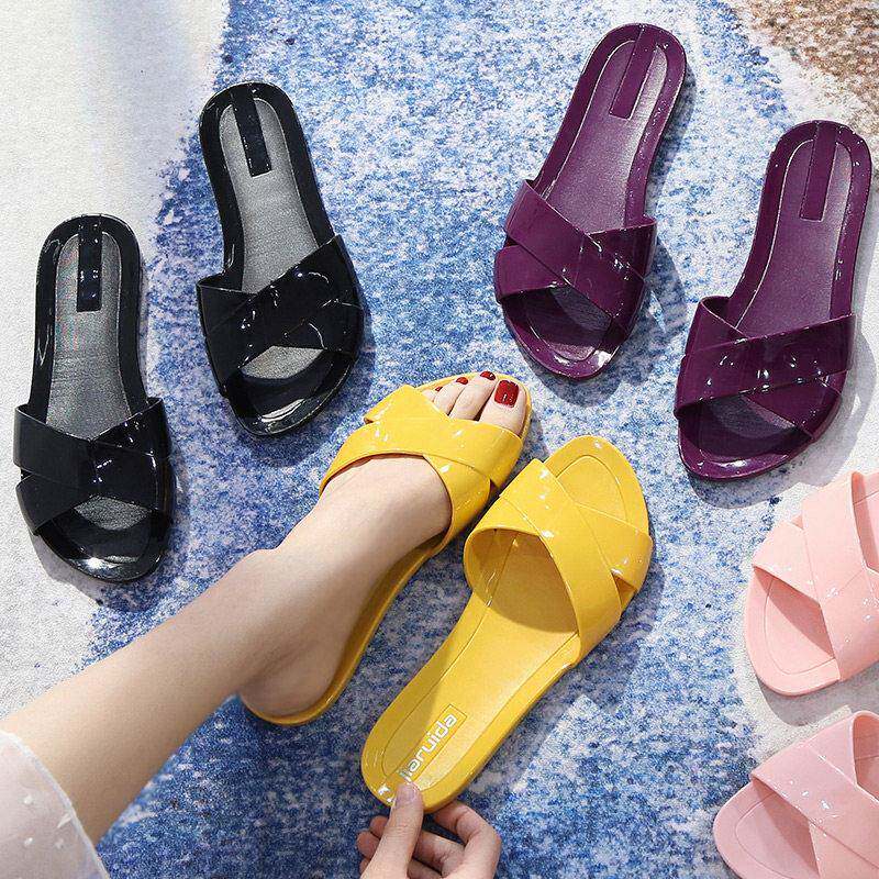 春夏果冻凉拖鞋简约一字拖防滑女休闲时尚外穿塑料妈妈0225e