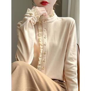 秋冬女打底衫 轻奢感气质名媛荷叶花边领衬衣加厚打底1221k1 新款