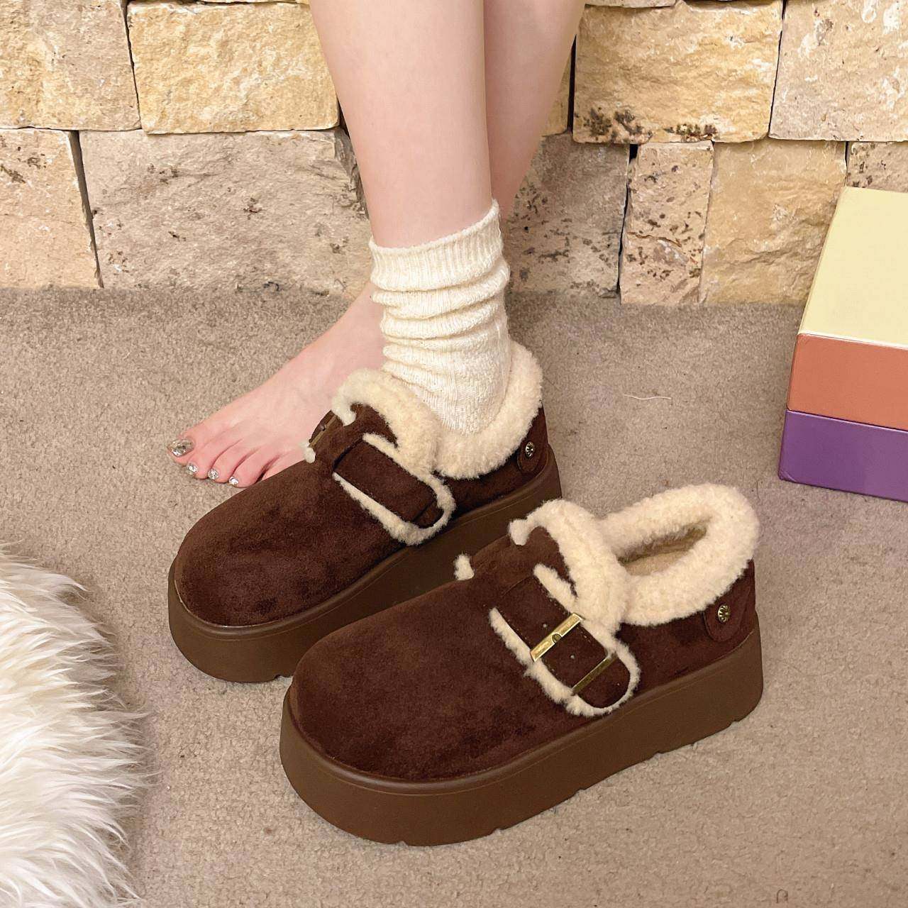 春秋保暖加绒厚底毛毛鞋女2026新款短筒靴百搭一脚蹬勃肯鞋0113z,女鞋,勃肯鞋/软木鞋,淘宝优惠券,粉丝福利购,淘宝优惠卷