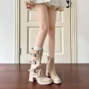 可拆卸两穿女靴子2025秋冬新款 管靴显瘦1221r 辣妹厚底粗跟中筒裤