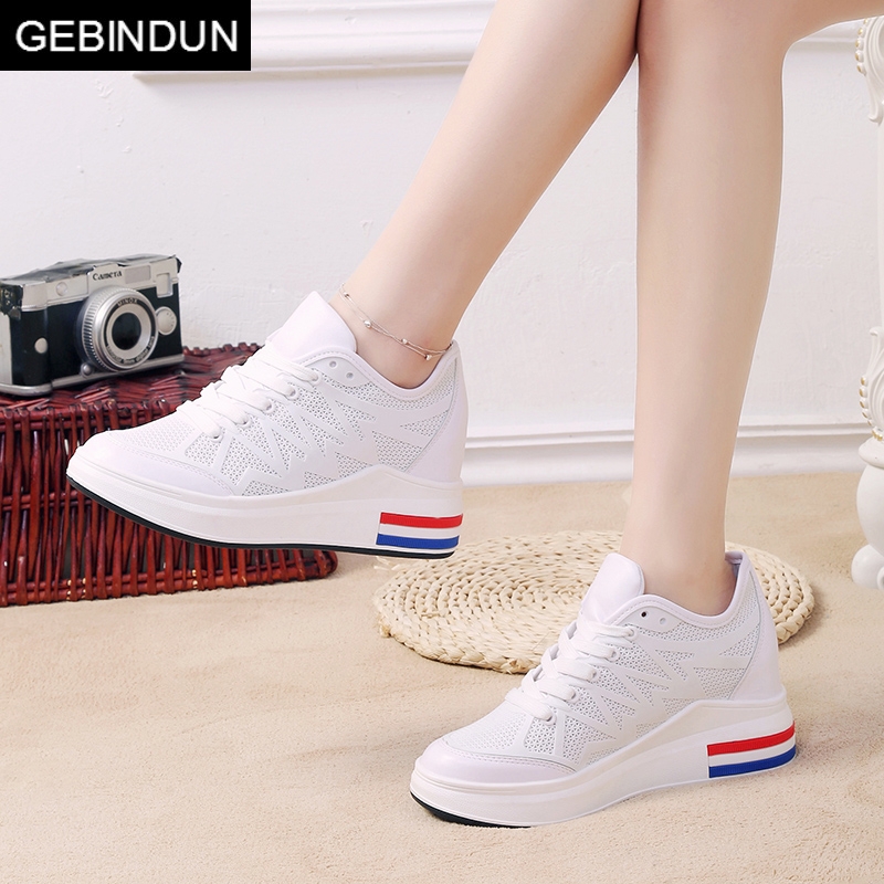gebindu鞋g白鞋小白鞋品牌夏季透气休闲鞋女低帮鞋系带内增高女鞋