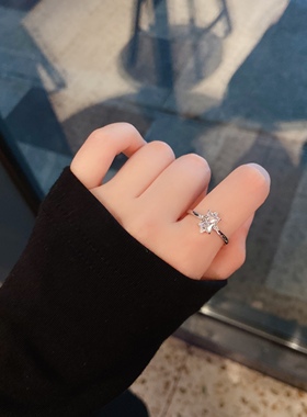 仿真钻戒银饰925纯银方钻轻奢女