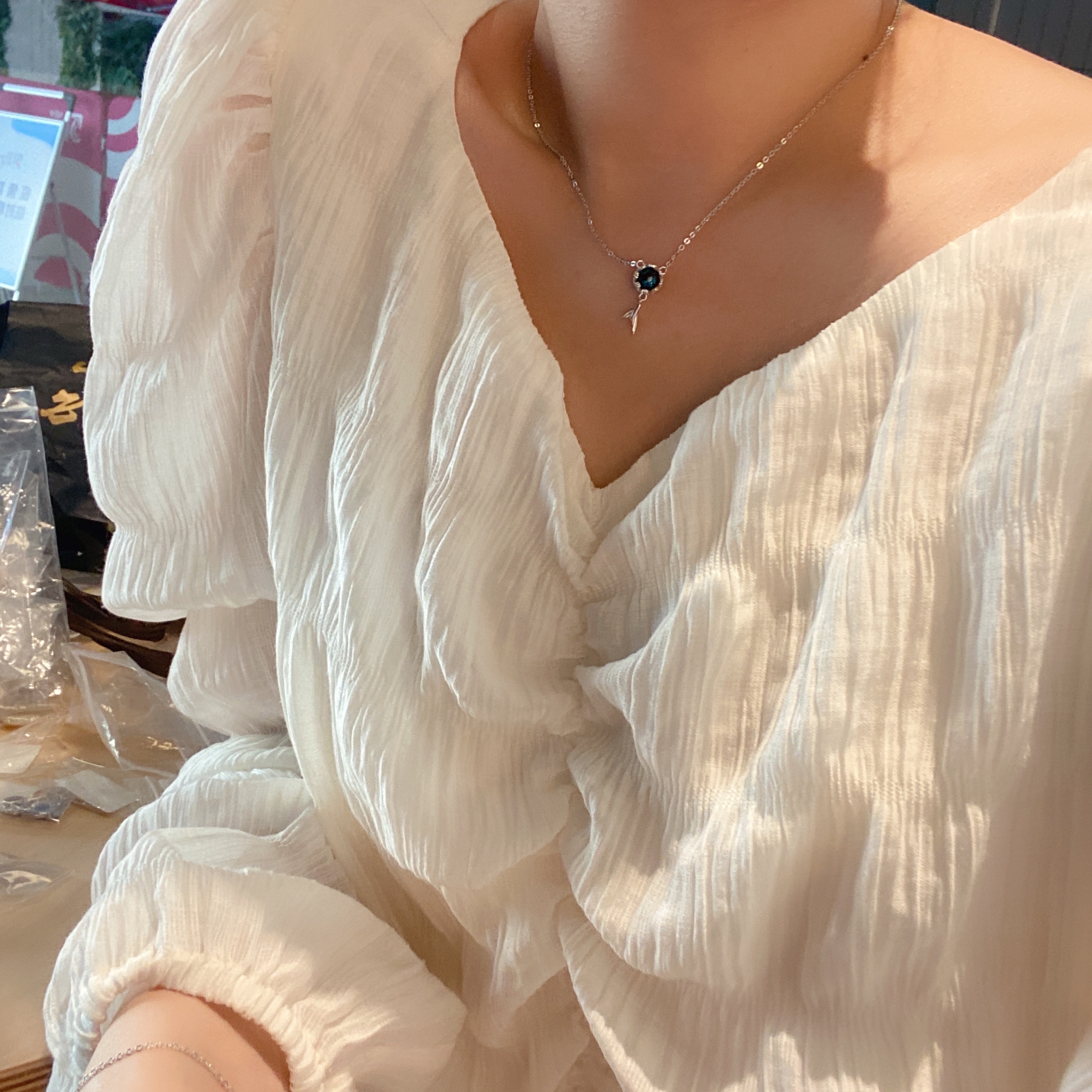 大漂亮香港正生琉璃石鱼尾项链女925纯银轻奢小众尾巴鱼生日礼物