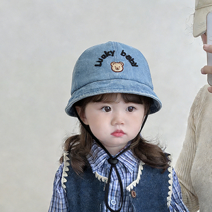 儿童百搭渔夫帽春秋水洗牛仔洋气遮阳防晒帽子男女宝宝秋冬盆帽潮