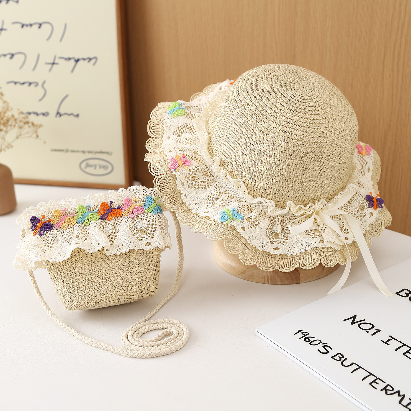 夏季女孩大檐遮阳草帽女宝宝出游防晒儿童帽子包太阳亲子沙滩帽夏