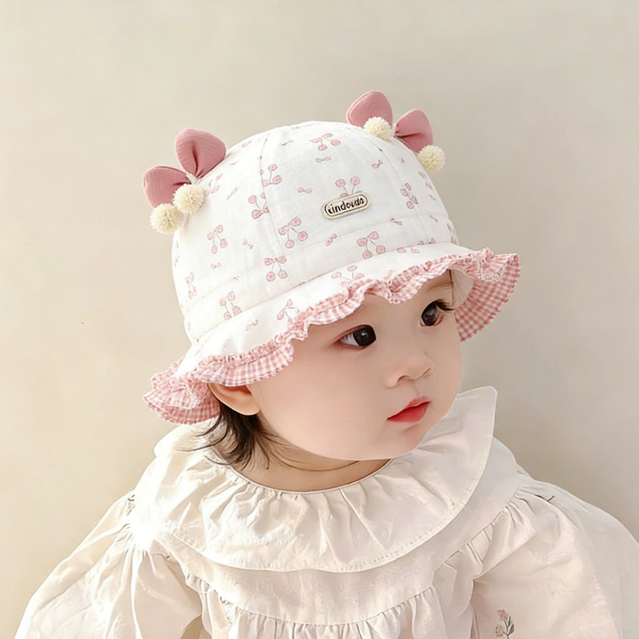 婴幼儿帽子春秋季女宝宝可爱遮阳帽小月龄防风渔夫帽儿童防晒盆帽