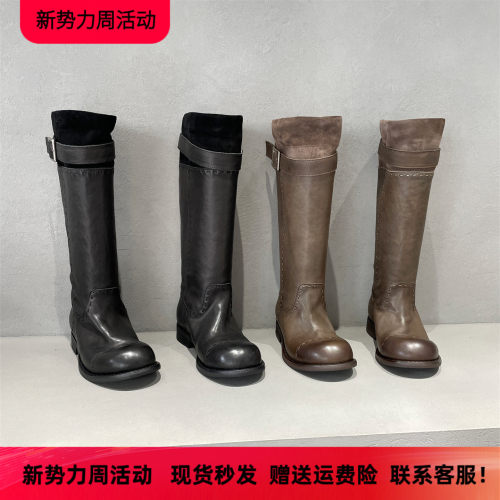 先峰名典秋冬款真皮骑士高筒靴