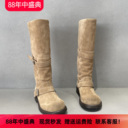 先峰名典欧洲站圆头粗跟骑士靴潮