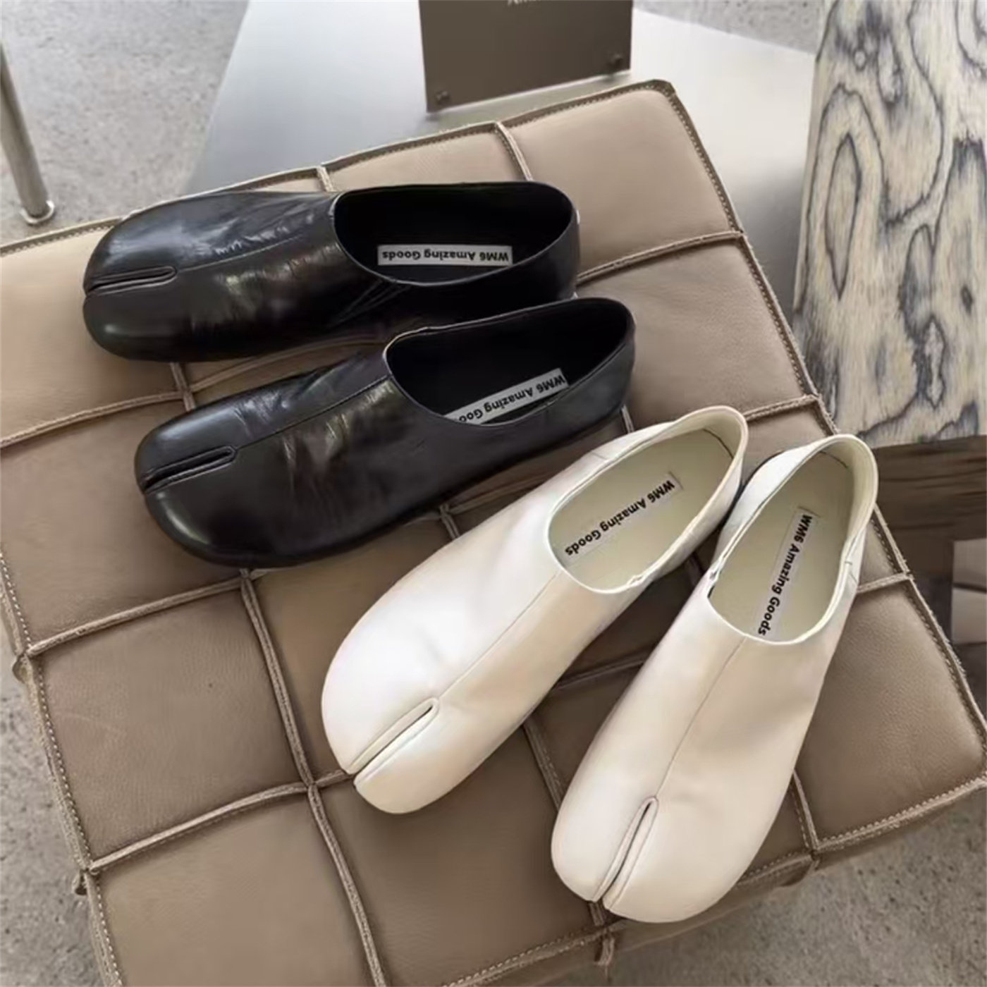 WM6欧洲站2026春款真皮女鞋百搭时尚英伦风分趾猪蹄鞋平底单鞋,女鞋,深口单鞋,淘宝优惠券,粉丝福利购,淘宝优惠卷