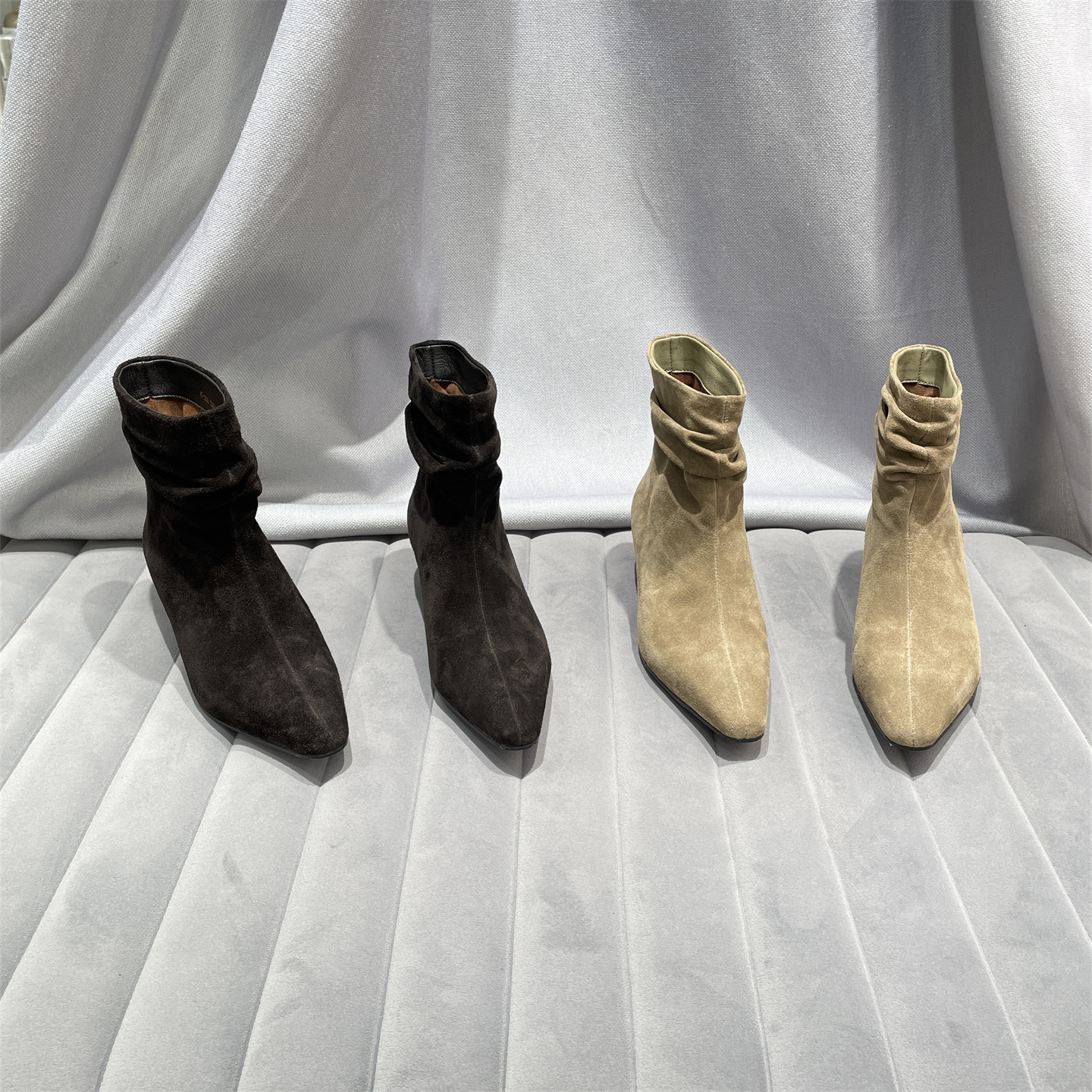 乐魔欧洲站冬款磨砂真皮堆堆短靴