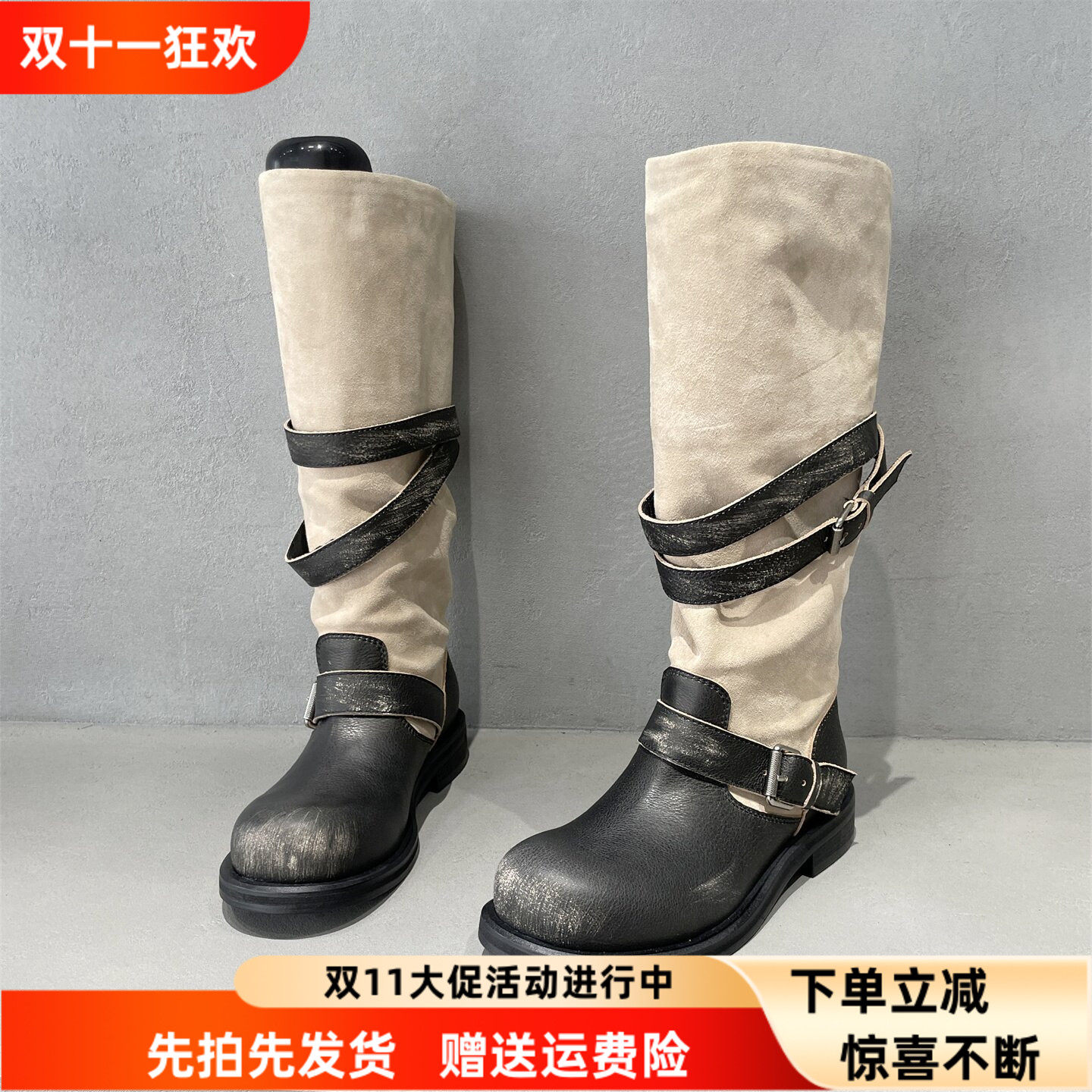 先峰名典秋款真皮骑士高筒靴女