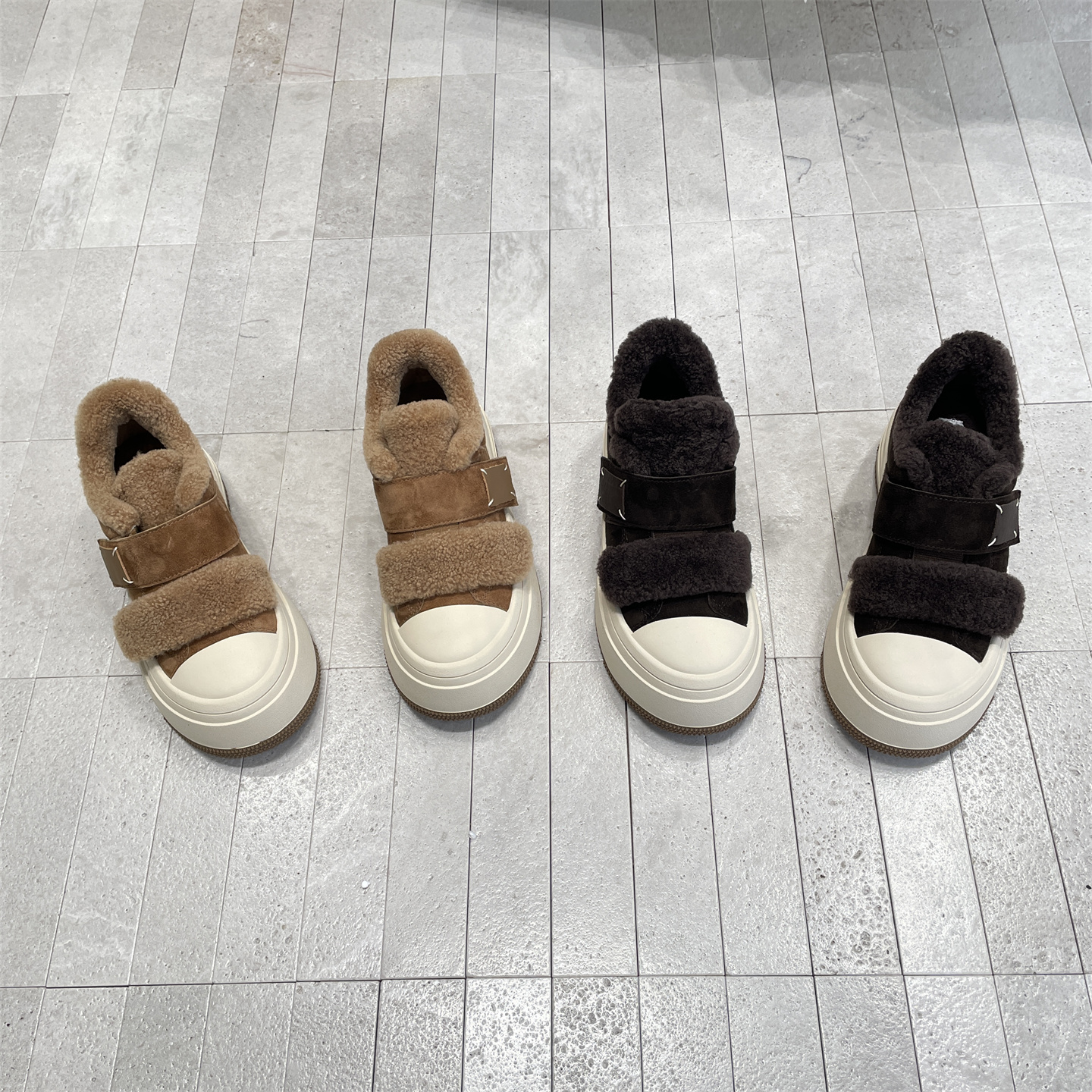 欧洲站真皮羊毛加绒厚底休闲板鞋