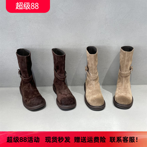 先峰名典欧货真皮圆头套筒马丁靴