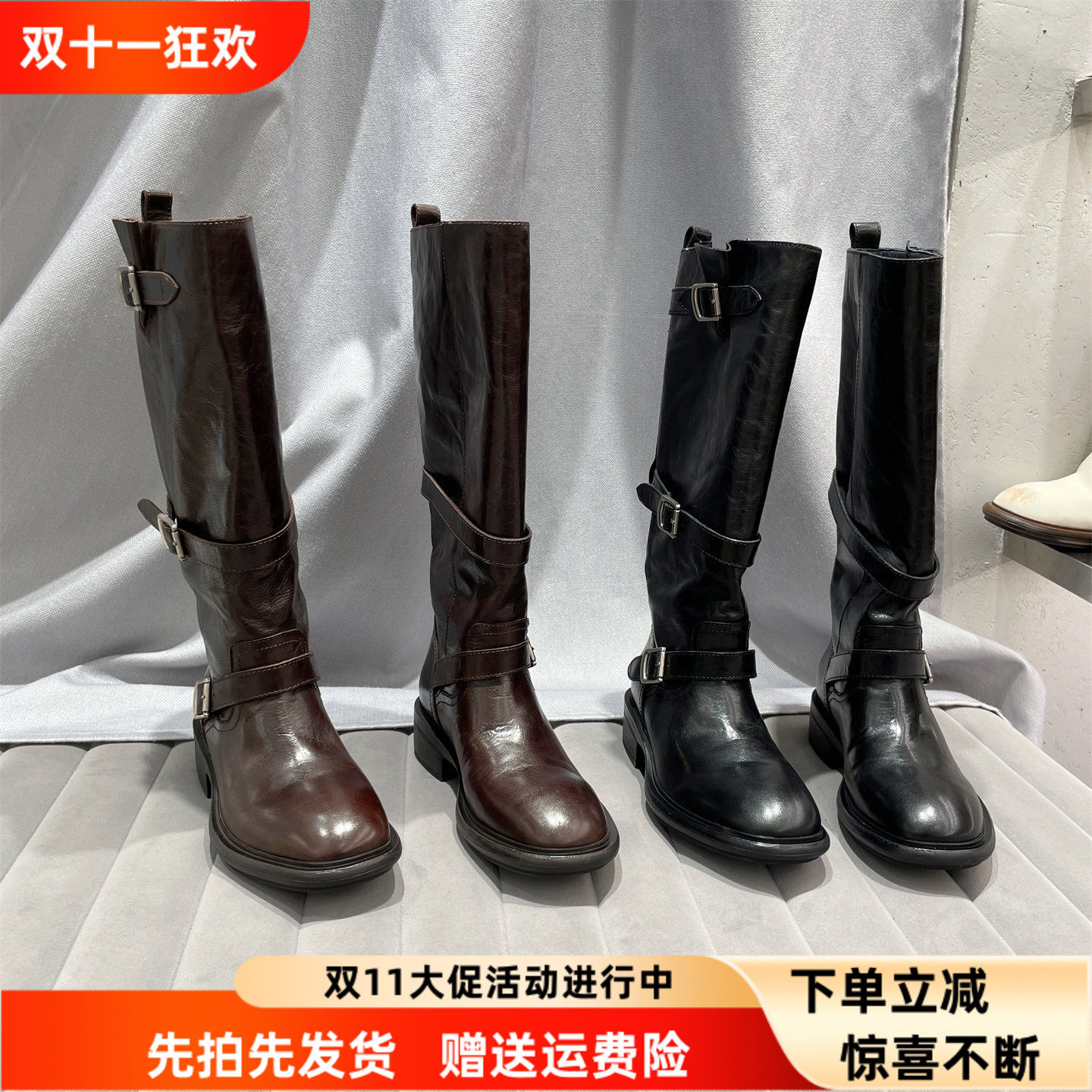 乐魔秋冬款真皮时尚骑士高筒靴女
