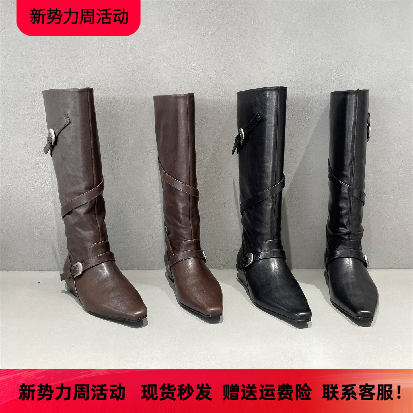 先峰名典欧洲站胎牛皮高筒骑士靴