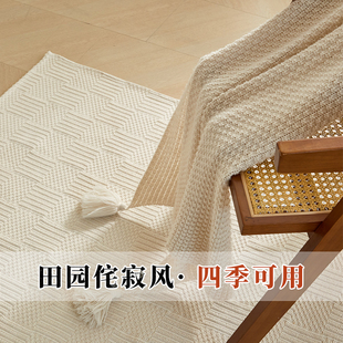 榻榻米侘寂风打坐 家用棉麻地毯客厅米白色高级感床边地垫卧室日式